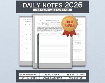 Daily Notes 2026 for reMarkable Paper Pro