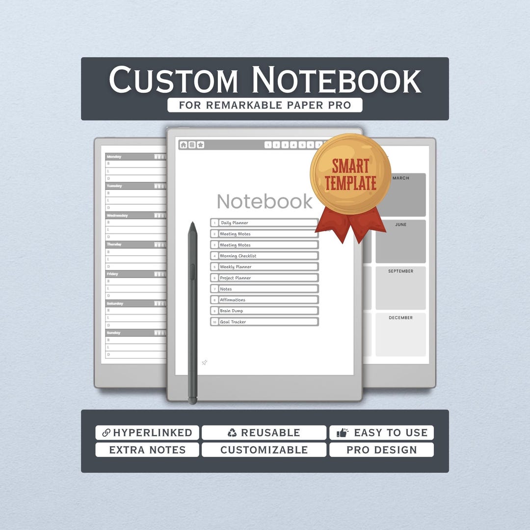 Ultimate Custom Notebook for Remarkable Paper Pro | Hyperlinked Digital ...