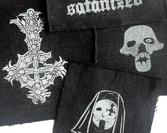 Ghost band Skeleta inspired handmade linoprint patches