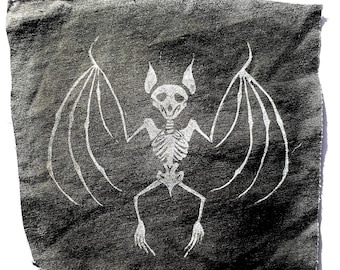 Bat skeleton handmade linoprint patch