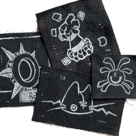 Animal jam inspired handmade linoprint patches