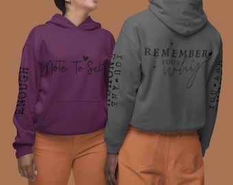Note To Self-sweater, positief inspirerend sweatshirt, motiverende hoodie, geestelijke gezondheid trui, Love Yourself-trui, cadeau voor haar