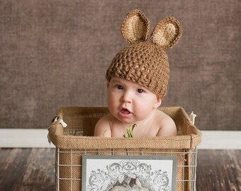Bunny Hat, Easter Bunny , Neutral Bunny Hat, Rabbit Hat, Easter Photo Prop, Toddler Hat, 6 Month Hat, Boy Or Girl Hat, Brown Hat, Boy Prop