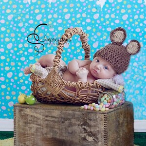Crochet Bunny Hat, Brown Hat, Photography Prop, Newborn Photo Prop, Easter Photo Prop, 3 Month Size Hat, 6 Month size Hat, Infant Easter Hat image 1