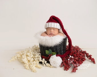 Holiday Hat, Newborn Santa Hat, Christmas Photo Prop, Infant Santa Hat, Crochet Baby Hat, Newborn Xmas Hat, Newborn Pom Pom Hat,Baby Elf Hat
