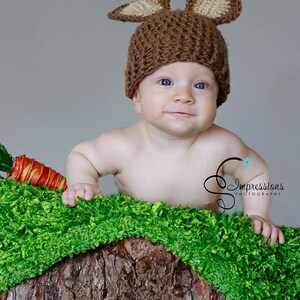 Crochet Bunny Hat, Brown Hat, Photography Prop, Newborn Photo Prop, Easter Photo Prop, 3 Month Size Hat, 6 Month size Hat, Infant Easter Hat image 2