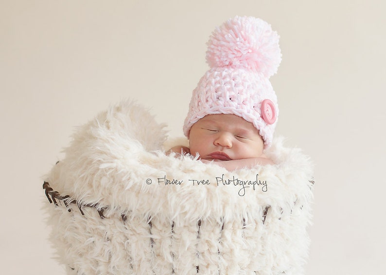 newborn pink pom pom hat