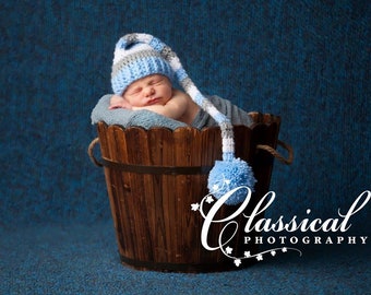 Newborn Elf Hat, Newborn Photo Prop, Longtail Hat, Stocking Cap, Newborn Pom Pom Hat, Newborn Boy Hat, Baby Boy Hat, Mr Sandman Hat