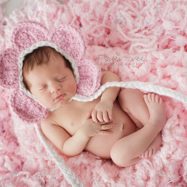 Newborn Flower Bonnet, Newborn Pink Hat, Newborn Photo Prop, Baby Bonnet, Flower Hat, Crochet Baby Hat, Newborn Easter Hat