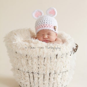 Newborn Bear Hat, Pink and White Hat, Newborn Girl Hat, Newborn Photo Prop, Infant Girl Hat, Crochet Baby Hat, Newborn Bear Hat, Animal Hat