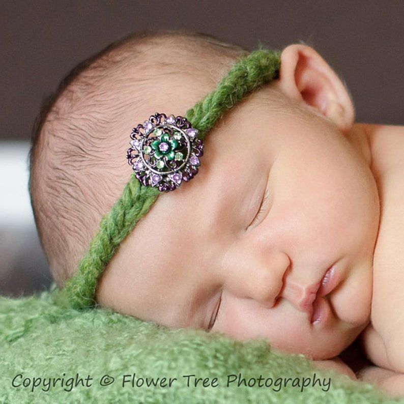 Newborn Headband, Newborn Photo Prop, Headband With Jewel, Chunky Headband, Newborn Girl Prop, Baby Halo, Itty Bitty Band, Infant headband image 2