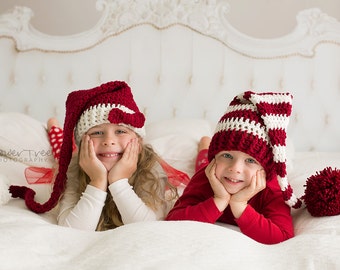 Gorro de Papá Noel para niños, accesorio para fotos de Navidad, gorro de Navidad, gorro de elfo de Papá Noel, accesorio para fotos de gemelos, gorros de Papá Noel gemelos, accesorio para fotos de gemelos, gorro navideño gemelo
