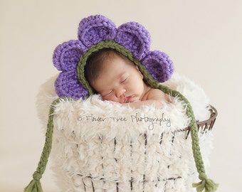 Newborn Flower Bonnet, Flower Hat, Newborn Photo Prop, Newborn Spring Bonnet, Baby Bonnet, Flower Hat, Flower Bonnet, Purple Flower Hat