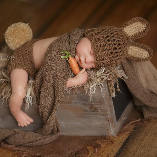 Adorable Baby Girl Easter Bunny Crochet Hat & Diaper Cover Set – 0-6 Months, Gray