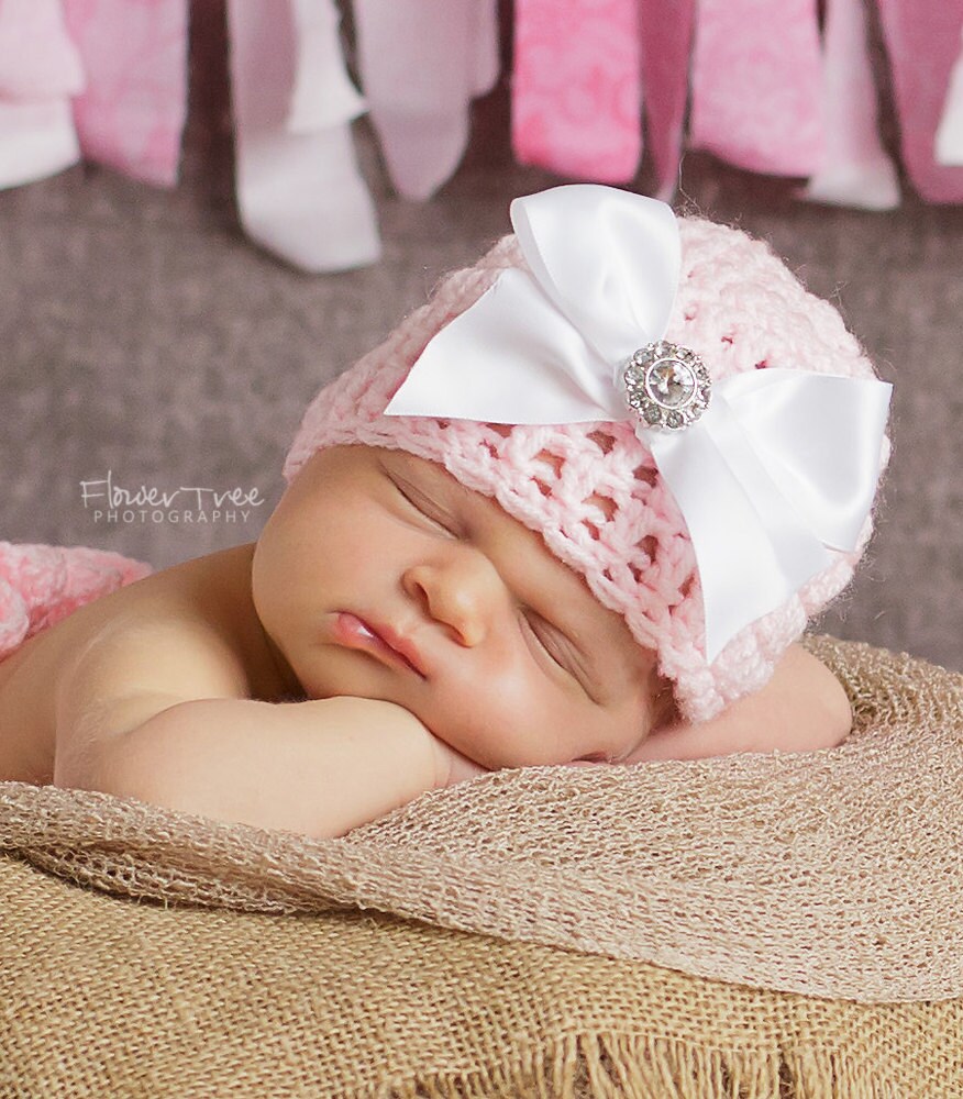 Newborn Pink Hat With Jewel Newborn Girl Hat Newborn Photo Etsy