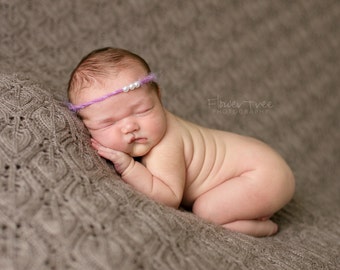 Newborn Headband, Newborn Halo, Newborn Photo Prop, Girl Photo Prop, Fuzzy Headband, Headband With Pearls, Tie Back Headband, Baby Headband