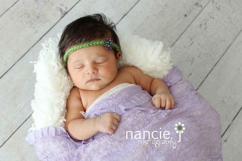 Newborn Headband, Newborn Photo Prop, Headband With Jewel, Chunky Headband, Newborn Girl Prop, Baby Halo, Itty Bitty Band, Infant headband image 1