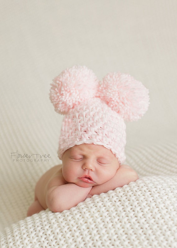 newborn pink pom pom hat