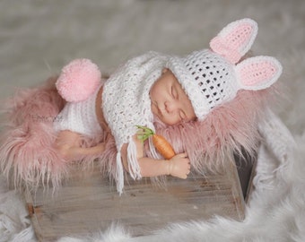 Newborn Bunny Hat and  Diaper Cover Set,  Newborn Bunny Hat, Easter Prop, Newborn Photo Prop, Baby Bunny Hat, Newborn Girl Bunny, Rabbit Hat