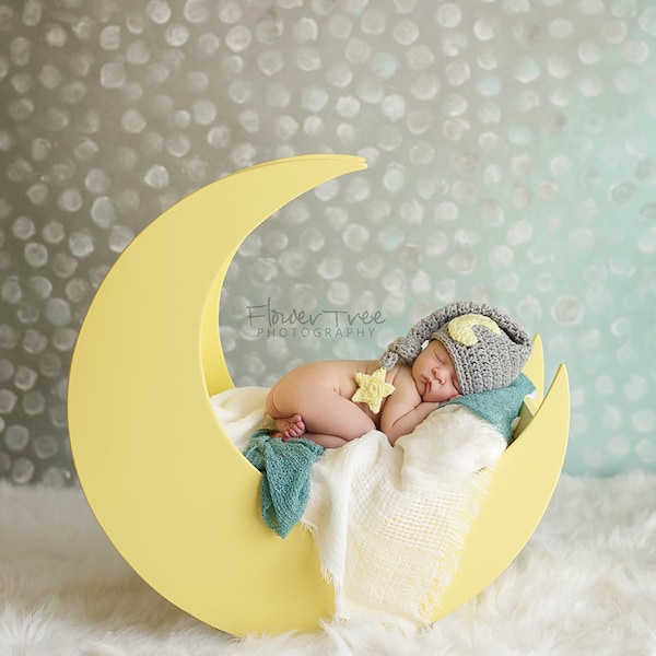 Baby Moon Hat, Newborn Photo Prop, Sleepy Time Hat, Moon And Star Hat, Newborn Stocking Cap, Newborn Elf Hat, Infant Longtail Hat