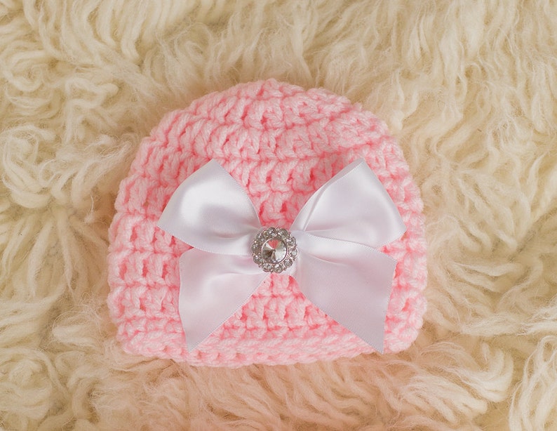 Newborn Pink Hat With Jewel Newborn Girl Hat Newborn Photo Etsy
