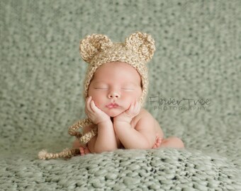 Newborn Bear Bonnet, Newborn Bear Hat, Brown Bear Hat, Newborn Photo Prop, Baby Bear Hat, Neutral Newborn Hat, Baby Boy Or Girl Photo Prop