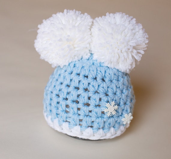 Newborn Pom Pom Hat Baby Blue Hat Crochet Winter Hat Etsy