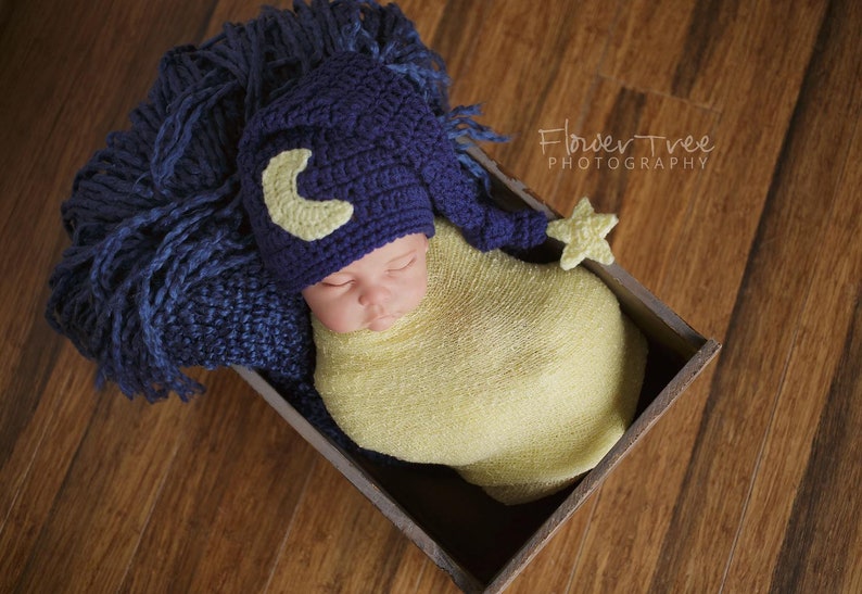 Newborn Photo Prop, Moon Hat And Diaper Cover Set, Long Tail Hat, Moon And Star Hat, Newborn Stocking Cap, Newborn Elf Hat, Baby Hat image 4