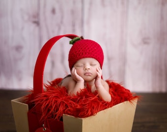 Newborn Apple Hat, Newborn Fall Hat, Newborn Photo Prop, Crochet Apple Hat, Red Apple Hat, Infant Hat, Fruit Hat, Red Hat, Baby Girl Hat ,