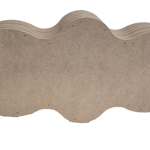 May include: A stack of unfinished, cloud-shaped wooden cutouts. The cutouts are a light brown color and have a smooth surface. Each cloud has a wavy design and pre-drilled holes for hanging or assembly. Ideal for DIY projects.