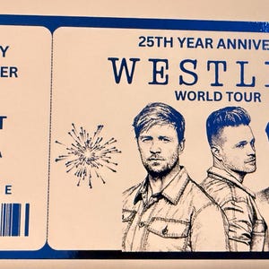 Westlife inspired 25th Anniversary world tour music fan foiled ticket souvenir design two