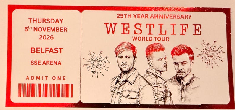 Westlife inspired 25th Anniversary world tour music fan foiled ticket souvenir image 3