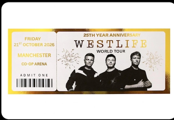 Westlife inspired 25th Anniversary world tour music fan  foiled ticket souvenir