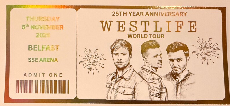 Westlife inspired 25th Anniversary world tour music fan foiled ticket souvenir image 2