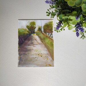 Estate sulla strada di campagna / Paesaggio Tecnica mista e pittura ad acquerello / Arte su carta / Acquerello Paesaggio estivo inglese
