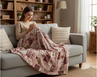 Patchwork Velveteen blanket, Mothers day gift, Heart Blanket, Gift for her, Cozy gift idea, Birthday Gift