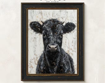 Black Cow Portrait Wall Art Printable | Rustic Farm Animal Art | Neutral Country Decor | Farmhouse Cow Wall Art Printable
