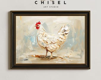 White Hen Farm Wall Art Printable | Rustic Chicken Artwork | Country Farmhouse Decor | Neutral Rural Art