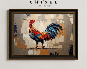 Colorful Rooster Farm Wall Art Printable | Rustic Chicken Artwork | Country Kitchen Decor | Farmhouse Rooster Art