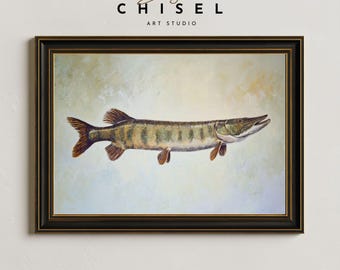Muskie Fish Wall Art | Musky Fishing Decor | Freshwater Predator Artwork for Anglers | Rustic Lake Cabin Wall Art for Fisherman