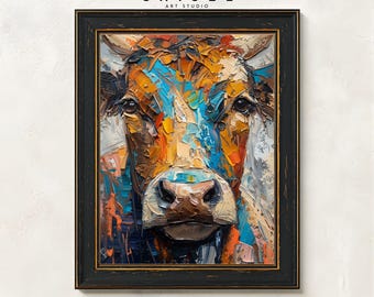 Colorful Bull Wall Art Printable | Modern Farm Animal Art | Abstract Cattle Painting | Rustic Ranch Decor