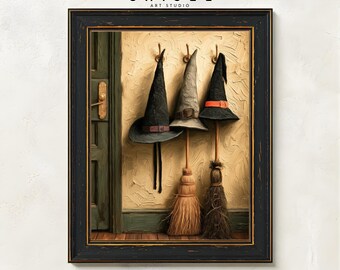Witch Hat Wall Art | Halloween Printable | Vintage Witch Decor | Spooky Cottage Print | Witchcore Art | Fall Wall Decor