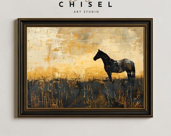 Horse Silhouette Farm Wall Art Printable | Rustic Equine Artwork | Western Ranch Decor | Country Sunset Wall Art