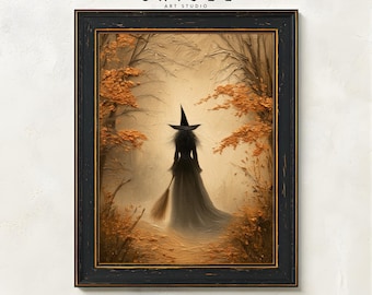 Witch Wall Art | Halloween Printable | Witch in Forest Print | Gothic Fall Decor | Witchcore Wall Art | Spooky Autumn Art