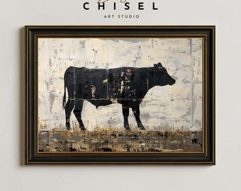 Black Cow Farm Wall Art Printable | Minimalist Cattle Art | Modern Rustic Ranch Decor | Neutral Country Artwork