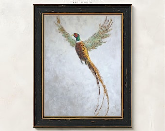 Ring Necked Pheasant Wall Art Printable | Flying Upland Bird Artwork | Hunting Cabin Decor | Wildlife Print | Rustic Nature Inspired Art