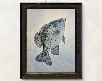 Decorazione murale con pesce persico trota / Dipinto realistico di pesce persico trota / Decorazione per pesca in acqua dolce per baita, lodge, casa sul lago / Stampa artistica rustica con animali selvatici
