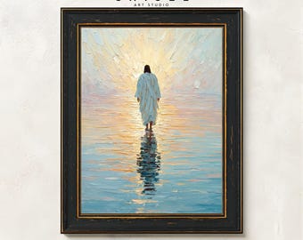 Gesù che cammina sull'acqua, arte murale / decorazioni cristiane / arte ispiratrice delle Scritture / decorazioni religiose per la casa / opere d'arte sulla fede / stampe spirituali