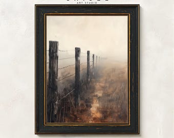 Foggy Fence Line Wall Art Printable | Rural Prairie Landscape | Country Field Fence Decor | Minimal Neutral Farmhouse Art Printable Artwork