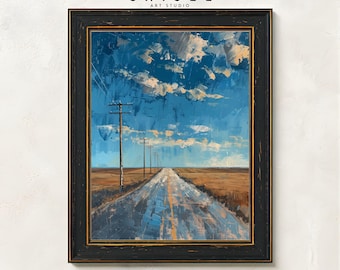 Rural Highway Wall Art Printable | Open Road Power Line Landscape | Country Road Artwork | Midwest Plains Decor Art